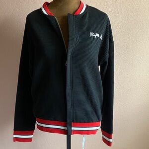Zara Black Ribbed Jacket with Red and White Trim
